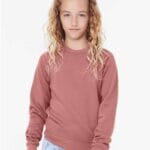 BELLA + CANVAS Youth Crewneck Sweatshirt, Long Sleeve Sponge Fleece Pullover Sweater