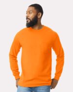 Gildan High Visibility Ultra Cotton Long Sleeve Pocket T-Shirt – Durable Safety Workwear - Image 2