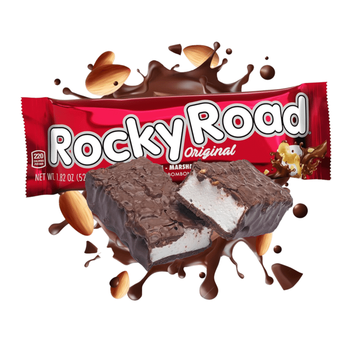 Rocky Road Bar, Milk Chocolate Coated Marshmallow with Cashew - Image 1